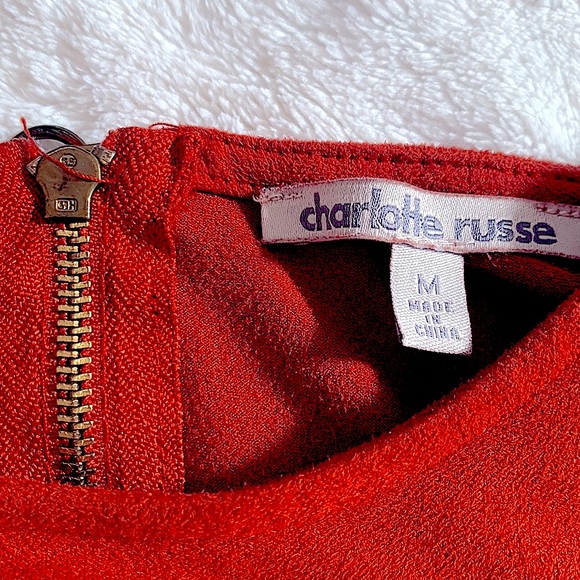 Long sleeve velvety burnt orange dress - Picture 2 of 5